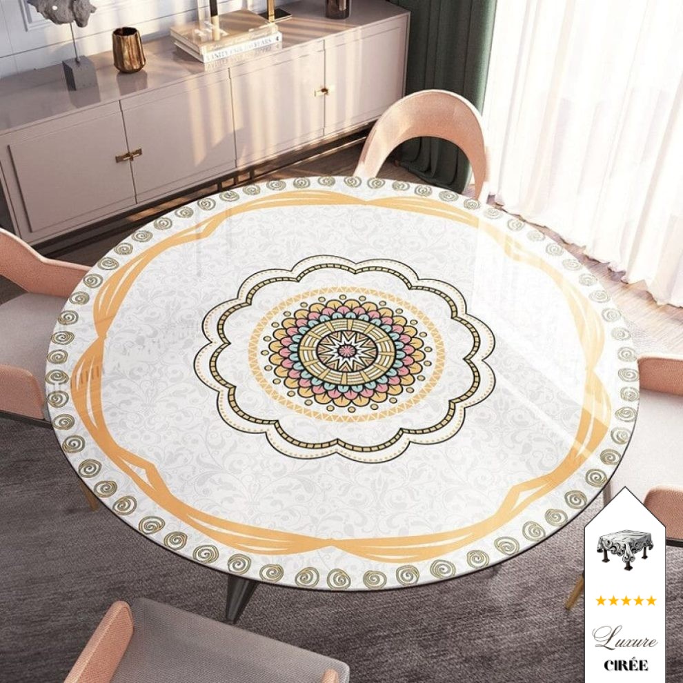 Spann Nappe Table Ronde Extérieur Élastique 100 Cm - Toile Cirée Blanche Imperméable Anti-Taches