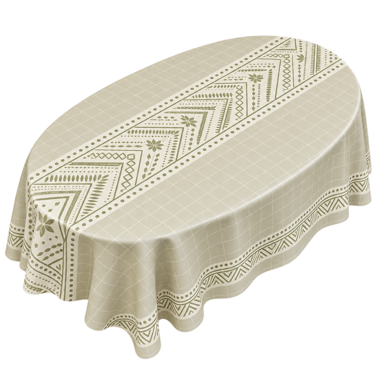 Illustration détourée d’une toile cirée ovale à motifs